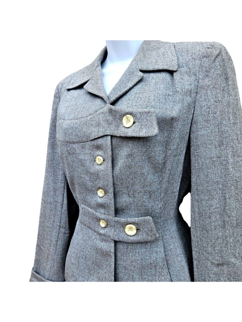 Vintage 30s 40s Gray Wool Hourglass Jacket Union Label Medium Vintage 26" Waist - Picture 10 of 16